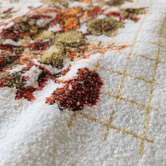 Vintage 70s Pair Set 2 White Brown Floral Flower Kitchen Hand Towel 24"x16" - Picture 3 of 6